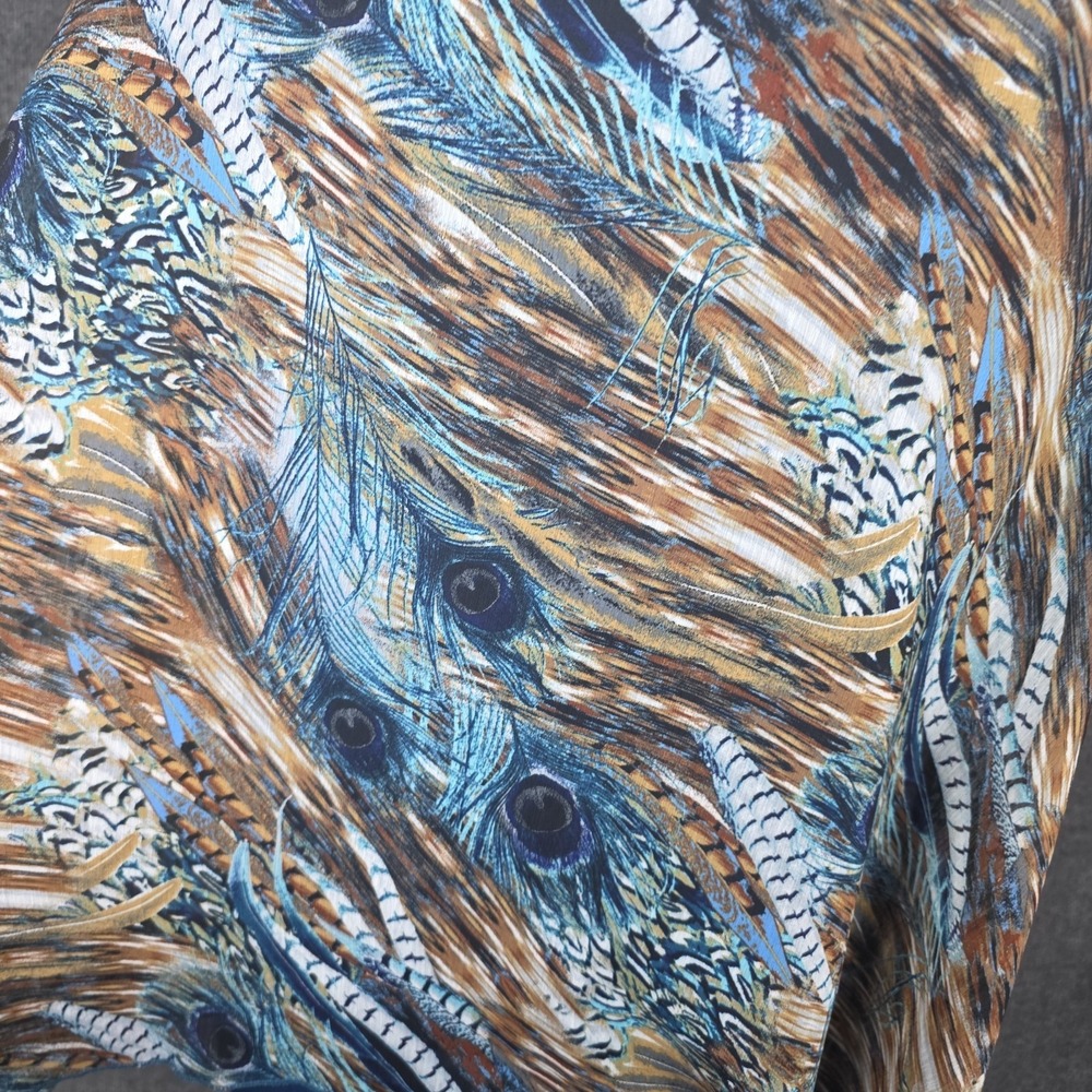 Cha Cha Vente Womens 1X (XXL) Peacock Top Teal Feathers Flowy Drape Arm Coverage - Picture 6 of 12